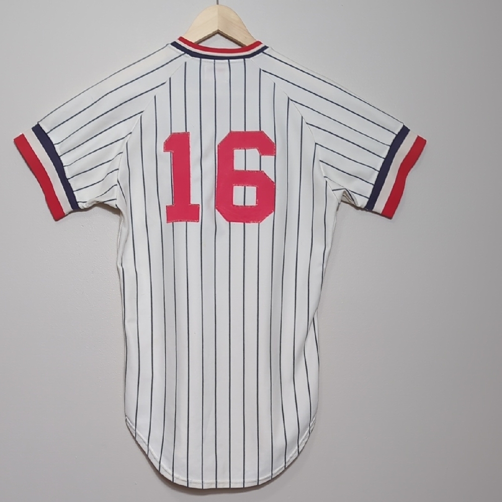 Vtg 70s 80s Wilson Baseball Uniform Jersey Pinstripe White Blue Red 16 USA SMALL - Picture 12 of 15